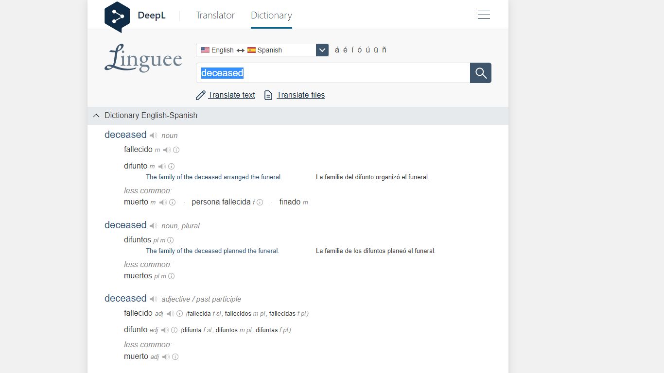 deceased - Spanish translation – Linguee